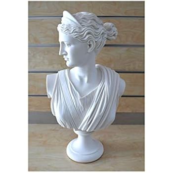 Statue Buste D'Artémis (Diane) - Déesse Grecque De La Chasse - Albâtre Patiné - Hauteur 16 Cm