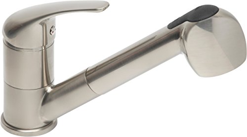 Wasserhahn für Bad und Küche DUSCHMEISTER DMEM08 Einhebelmischer mit herausziehbarer Handbrause, schwenkbarem Auslauf und Verbrühschutz Spültischarmatur Spülarmatur Edelstahl Optik