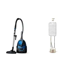Philips PowerPro FC9352/01 Compact Bagless Vacuum Cleaner (Blue) & Philips EasyTouch Plus Garment Steamer GC523/60-5 steam Settings 1600 Watt, up to 32 g/min