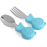 Valkyrie 304 &Ccedil;elik Panda Bebek Kaşık &Ccedil;atal SetiSilikon Saplı BPA İ&ccedil;ermez Ergonomik Kaymaz Mavi