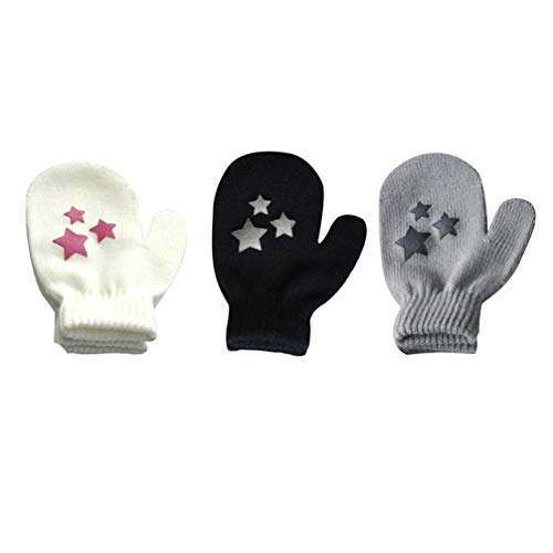 LIOOBO 3 Paires Enfant étendre Plein Doigt Mitaines Gants tricotés Motif étoile Hiver Chaud Gants pour bébés garçons Filles Fournitures