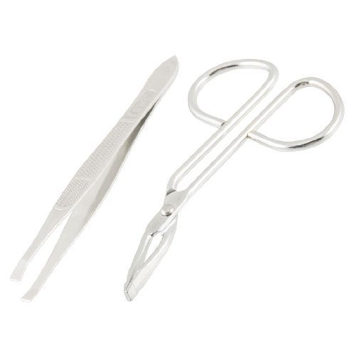 Silver Tone Stainless Steel Curved Tip Eyebrow Tweezers Trimmer Makeup Tool