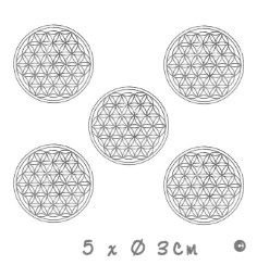 Blume des Lebens - Aufkleber - SILBER - Ø 3 cm (Ø 3,4 außen) 5 Stück im SET