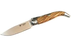 Expósito Navaja Nº 0 PA-0/O con Hoja de Acero Inoxidable Sandvik 12C27 DE 8,5 cm y empuñadura de Madera de Olivo PA-0/O Artesanal clásica de Albacete. Original y única + Portabotellas Regalo