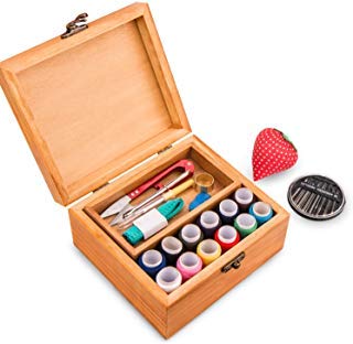 BATTOP de madera caja de costura con útil y práctico kit de costura Accesorios para zurcir y necesidades de costura