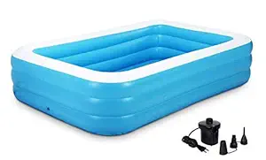 DISHIN SWAMEY 10ft Feet 3 Stripped Printed Inflatable Rectangle Bath Tub and Swimming Pool for Adults and Kids Spa with Pump