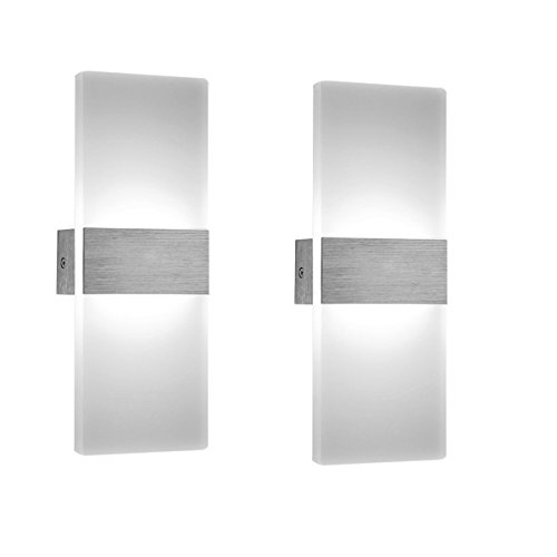 Preisvergleich Produktbild MCTECH® 2X 12W Kaltweiß Spiegelleuchte Badlampe Wandlampe Wandleuchte Badleuchte Rechteck Weiß LED-Acrylwandlampe Schlafzimmer Aluminium Wasserdicht Stilvolles Elegante