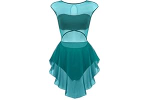 Alvivi Women's Lyrical Modern Ballet Dance Dress Sleeveless Asymmetric Mesh Leotard Dress Latin Dance Costume