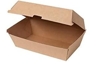 GREENBOX Take Away - Scatola in cartone resistente, 50 pezzi, con coperchio alto, in cartone rigido, 21,4 x 11,4 x 8,5 cm, biodegradabile