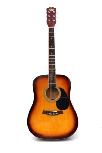 RayGar 104,1 cm Taille complète 4/4 Sunburst Guitare acoustique dreadnought avec cordes en acier débutant Guitare Lot - Neuf