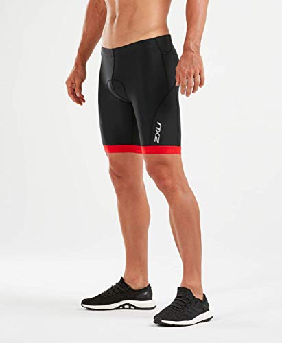 2XU UK Active Triathlon Short-MT4864b Pantaloncini, Black/Flame Scarlet Print, S Uomo
