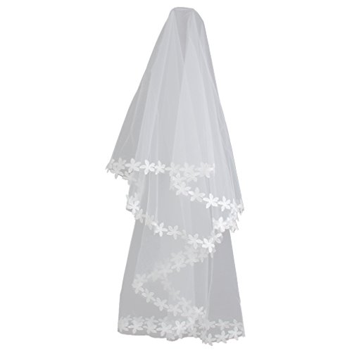 Blanco Codo Velo Nupcial Boda Sin Peine Borde Apliques De Encaje