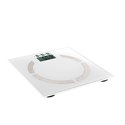 Digitale Analyse-Personenwaage in weiß (Analyse-Waage, Körperfett-Anteil, BMI-Rechner, 100 gr-Schritten, 2 bis 180 kg, LCD-Anzeige, Akku-Ladeanzeige, Speicherung für 10 Personen) - 2