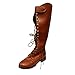 Produktbild UFODB Reitstiefel Damen Steampunk Dehnbar Knie Hoch Flacher Niedriger Absatz Reiter Stiefel Damenreitstiefel Basic Standard Leder Spitze Langschaftstiefel