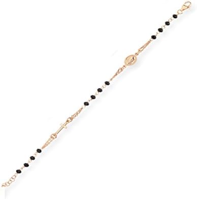 Catholic Christian Religious Medal Virgin Mary Cross Prayer Rosary Bracelet for Women for Men For Teen Rosary in 925% Sterling Silver And Black Onyx Beads 21 cm Made in italy