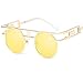 Produktbild LANOMI Retro Sonnenbrille Rund Vintage Gothic Steampunk Metallrahmen Damen Herren Verspiegelt Brillen UV400 (Golden Rahmen mit gelb Linsen)