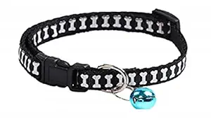 RvPaws Cute Bone Print Dog Puppy Cat Kitten Pet Collar Adjustable Necklace with Bell, Cat Accessories (Black)