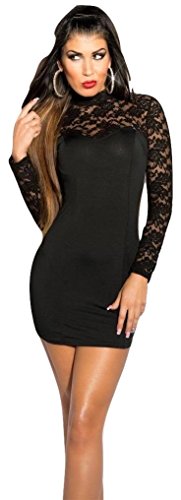 SEXY LONG SLEEVED MINI DRESS WITH LACE. (BLACK)