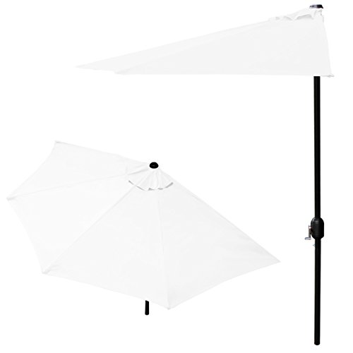 [casa.pro] Sonnenschirm mit Kurbel weiß halbrund Ø300cm groß Balkon Garten