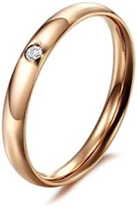 Jasmineees Jewellery Stainless Steel Womens Ring Round Shape Smooth Mosaic CZ Cubic Zirconia Anniversary Engagement Wedding Band Ring for Womens Ladies Rose Gold Size R 1/2