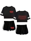 OCASIÓN: Perfecto para uso diario informal, ropa informal, fiestas, deportes, trote, entrenamiento, etc. Buen regalo para los fanáticos, mujeres y niñas, muestre su apoyo a Stranger Things. CARACTERÍSTICAS: Camisas y pantalones cortos impresos con stranger things, no fáciles de desvanecer, transpirables, no alérgicos, diseño simple, impresión digital avanzada con tinta ecológica, peso ligero.