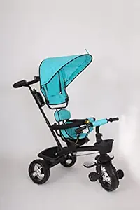 Baby Smile Small Kids Cycle Baby Tricycle for Kids Cycle Gear with Canopy Sunroof Protection & Parental Push Handle, Toys for Kids Rubber Wheels Trikes for 1.5 Years to 5 Years Kids, Sky Blue