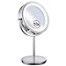 Produktbild HQYDBB 7 Zoll Schminkspiegel Doppelseitig 10X Vergrößerungs Metall Kompakt 360 Grad Rotation Desktop Ständer 17 LEDs Kosmetikspiegel Werkzeuge