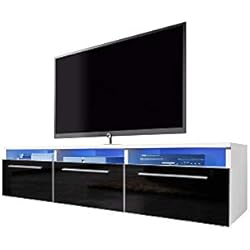 Selsey Lavello - Meuble TV/Banc TV (140 cm, Blanc Mat/Noir Brillant avec éclairage LED)