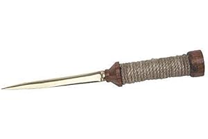 linoows Maritimer Brieföffner mit Holzgriff und Taurolle, Messing, Holz 25 cm