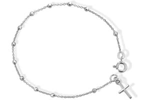 GIOIELLITALY Bracciale rosario argento 925 rodiato grani lisci lucidi gioiello uomo donna bambino bimba unisex regalo comunione cresima gioiello spirituale