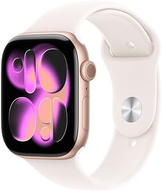 Apple Watch Series 11 GPS, Cassa 46 mm in alluminio color oro rosa con Cinturino Sport rosa fard - S/M