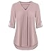 Produktbild Yazidan Oben Damen Lange Ärmel Aufrollen Beiläufig V-Ausschnitt Überlagert Hemd Regulär Outfits Mode Damen Einfarbig Blusen Spielraum Sexy Herbst Winter T-Shirt Lose Oberteile(Rosa,M)