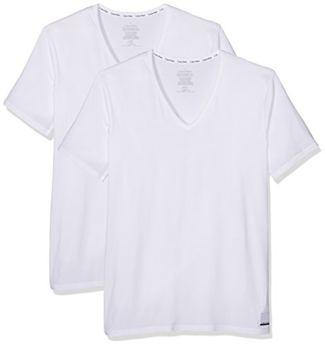 Calvin Klein Herren T-Shirt 2p S/s V Neck T Slim F, 2er Pack, Weiß (White/White), Small Calvin Klein Herren T-Shirt 2p S/s V Neck T Slim F, 2er Pack, Weiß (White/White), Small