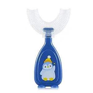 Galinpo Kids Toothbrush Whole Mouth U Toothbrush Silicone Brush Head for Kids 2-6 Years Old(Blue)