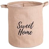 Deconox "Sweet Home" Yuvarlak J&uuml;t D&uuml;zenleyici Sepet (&Ccedil;ap 32cm, Y&uuml;kseklik 36cm) &ndash; Krem Renk Katlanabilir Kumaş Kulplu Organize