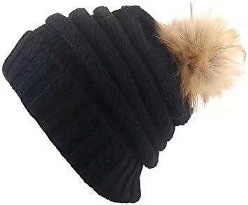ManHa Women Winter Baggy Slouch Beanie Wool Knitted Ski Skull Hat With Pom Pom
