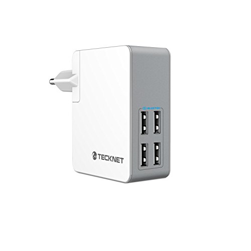 Adaptador De Corriente USB TeckNet 27W 5V/5.4A Cargador USB, Wall charger con Tecnolog&iacute;a BLUETEK (4 Puertos) Cargador port&aacute;til, Cargador de pared, Adaptador USB Enchufe europeo para iPhone, iPad, Samsung, Nexus, HTC, Moto, Xiaomi, BQ y muchos m&aacute;s