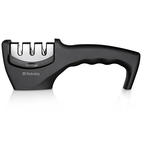 Rakuka Masamune Messerschärfer, Knife Sharpener Mit 3 Etappen, Ergonomisches Design Anti-Rusch Matte Aluminium Oberfläche für Kochmesser , Obstmesser , Schere usw.