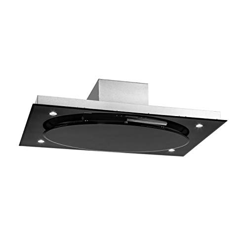 Klarstein Secret Service Black Edition - Hotte aspirante de plafond, 110 cm,800m³/h,3 niveaux,Panneau de commande tactile,Éclairage via 4 LEDs,Timer,4X filtres à graisse, Inox brossé, Noir