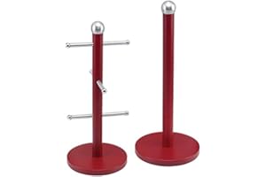 Molly MALOU - Juego de soporte para tazas y rollos de cocina (acero inoxidable) 35 cm x 15 cm x 15 cm rosso