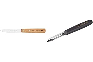 NOGENT*** COUTEAU D'OFFICE 9cm CLASSIC BOIS HÊTRE - LISSE & 01419K EPLUCHEUR 2 TRANCHANTS, INOX, Noir, 9CM