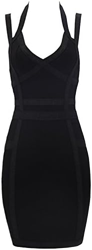 CIEMIILI Women V- Neck Spaghetti Strap Bodycon Bandage Pencil Dress