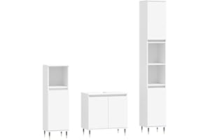 vidaXL Badmöbel Set 3-TLG., Wandmontage Badezimmermöbel mit viel Stauraum, Waschbeckenschrank Badschrank mit Metallfüßen, Standschrank Hochschrank Badezimmer, Weiß Holzwerkstoff