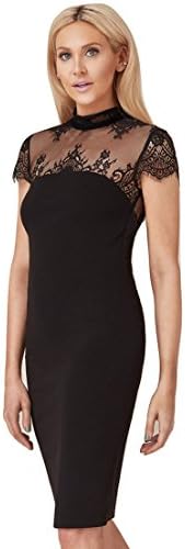 Stephanie Pratt By Goddiva Black lace Open Back Cocktail Dress (Size UK 12)