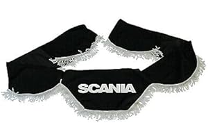 AutoCommerse - Tenda per parabrezza anteriore con frange bianche, tenda parasole per pannelli parasole forma d'onda per camion serie Scania S R P L G HGV camion NERO