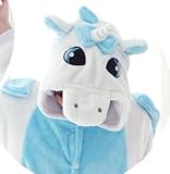 Kenmont Jumpsuit Tier Cartoon Einhorn Pyjama Overall Kostüm Sleepsuit Cosplay Animal Sleepwear für Kinder / Erwachsene (X-Large, Unicorn Blue) - 