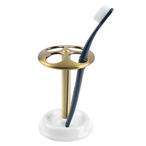 InterDesign 69218EU York Zahnbürstenhalter für das Bad Waschtisch – weiß/Messingfarben, Keramik, weiß/soft brass, 8,26 x 0.254 x 12,7 cm - 4