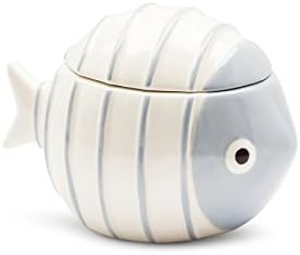 Ceramic Container with Lid Egan Line White Sea Water 17 x 12 cm