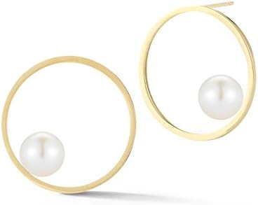 Mateo NYC Women's 14ct Yellow Gold Round White Pearls Circling Stud Earrings