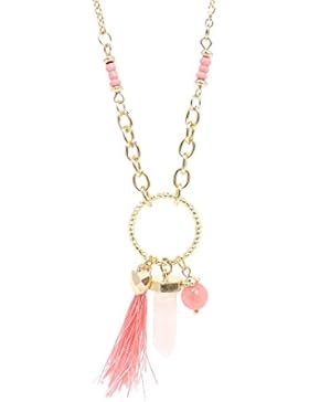 Remi Bijou - Auffällige Statement Halskette in Gold mit Anhänge - Rosa Quaste Bullet Herz Rund Kreis